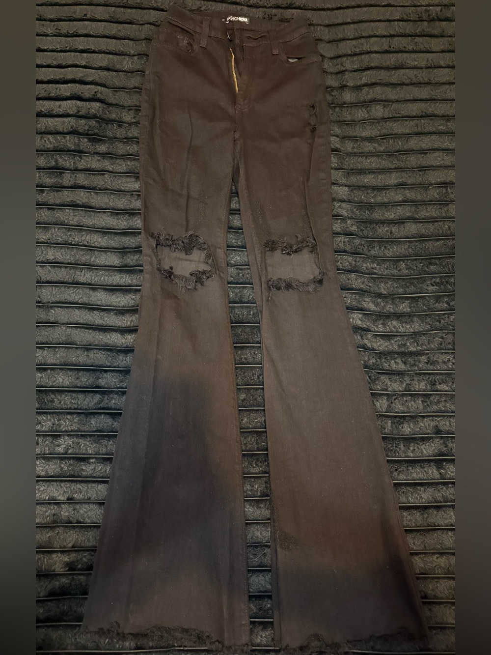Fashion Nova Black Denim Jeans with Knee Distressing